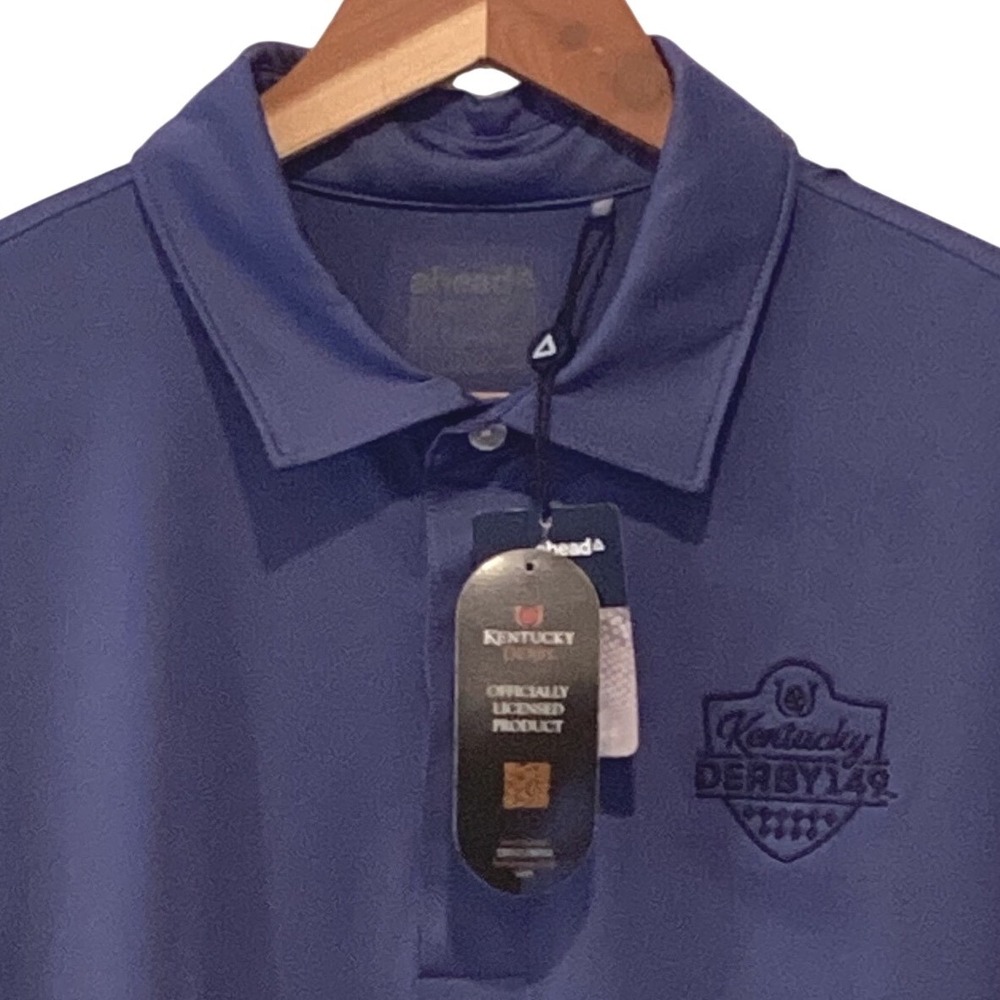 Kentucky Derby 149 Years Polo Golf Shirt Ahead Mens Coastal Blue - NWT $80 Orig